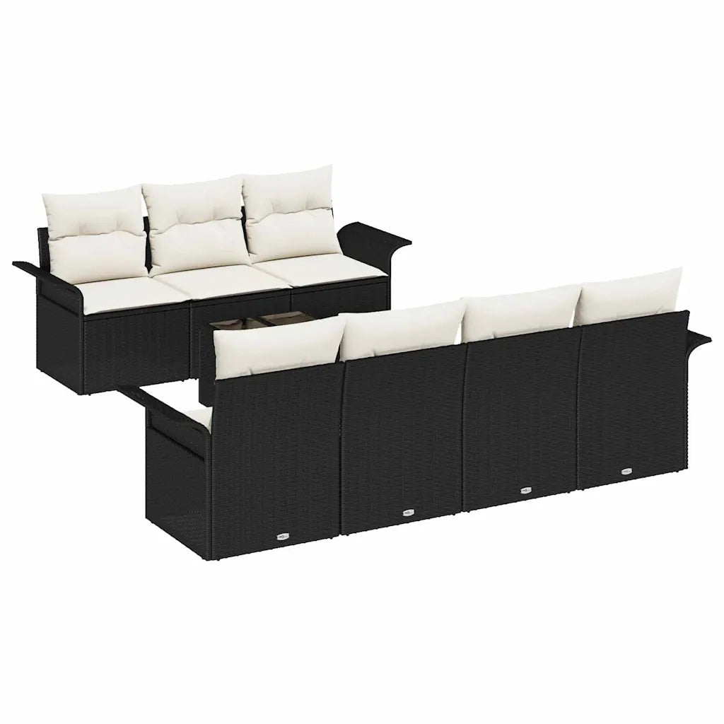 Set Divano da Giardino 8 pcs Nero e Crema polyrattan