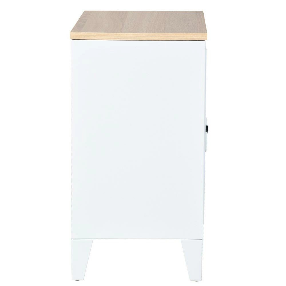 Mobiletto Comodino in Metallo e Legno MDF 2 Ripiani + Anta Design Moderno Bianco