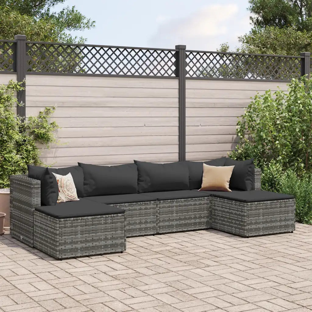 Set Divani da Giardino 6 pz con Cuscini in Polyrattan Grigio