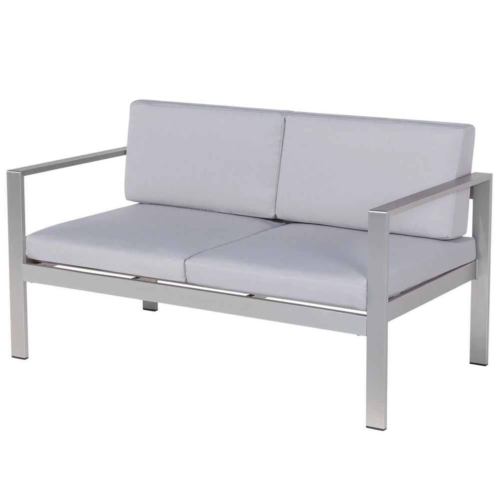 Divano da giardino con struttura in alluminio anodizzato grigio chiaro da esterno a 2 posti con cuscini
