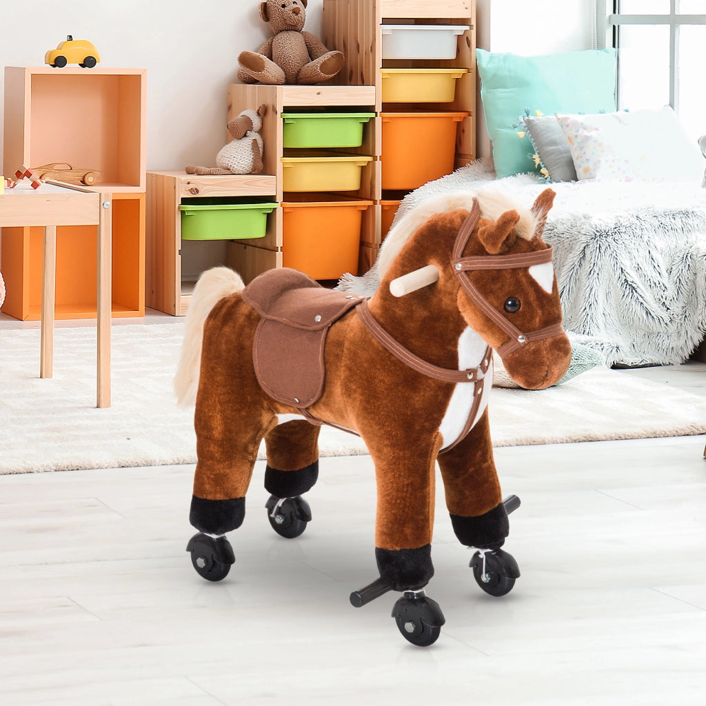 Cavallo a Dondolo con Ruote e Suoni ¨C Minimal ¨C Marrone 55x23x60 cm