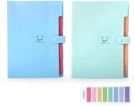 Set di mappe A4 - postmappe - set da 2 - con adesivi - mappa - azzurro e blu - mappa A4 per documenti - dotazione per ufficio, casa e scuola