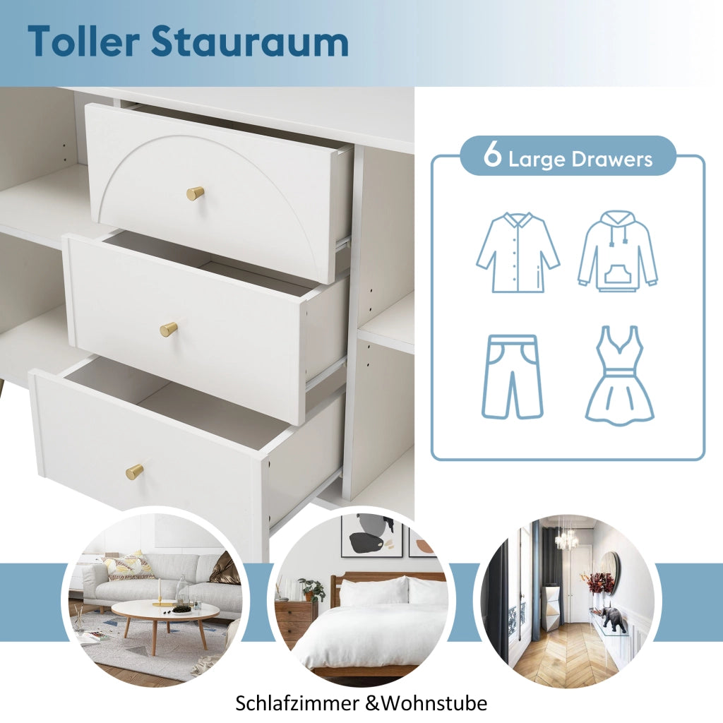 COMÒ 2 porte e 3 cassetti 140x40x84 cm Crema Bianco