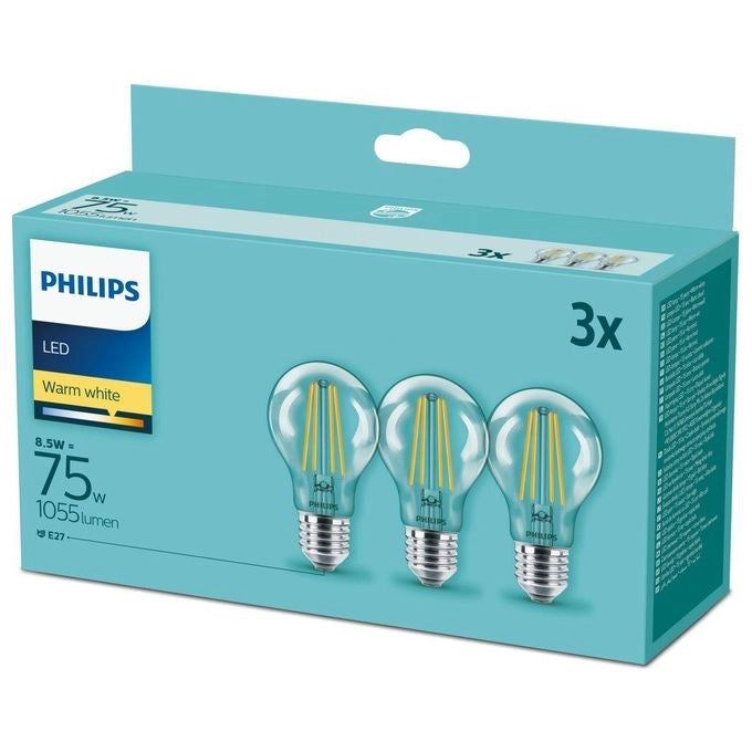 Philips 929002025493 Filament Lampadina LED Goccia A60 E27 8.5 W 75 W 1055 lm 2700 K Bianco Caldo colore Trasparente