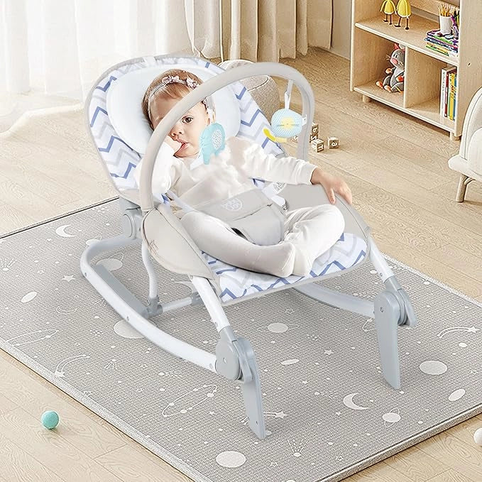 2-in-1 Sdraietta per Bambini, Sdraietta per Neonati Portatile con Schienale Regolabile a 3 Livelli, Sdraietta Pieghevole con Giocattoli, con Cintura di Sicurezza, per Bambini 0-6 Mesi (Grigio)