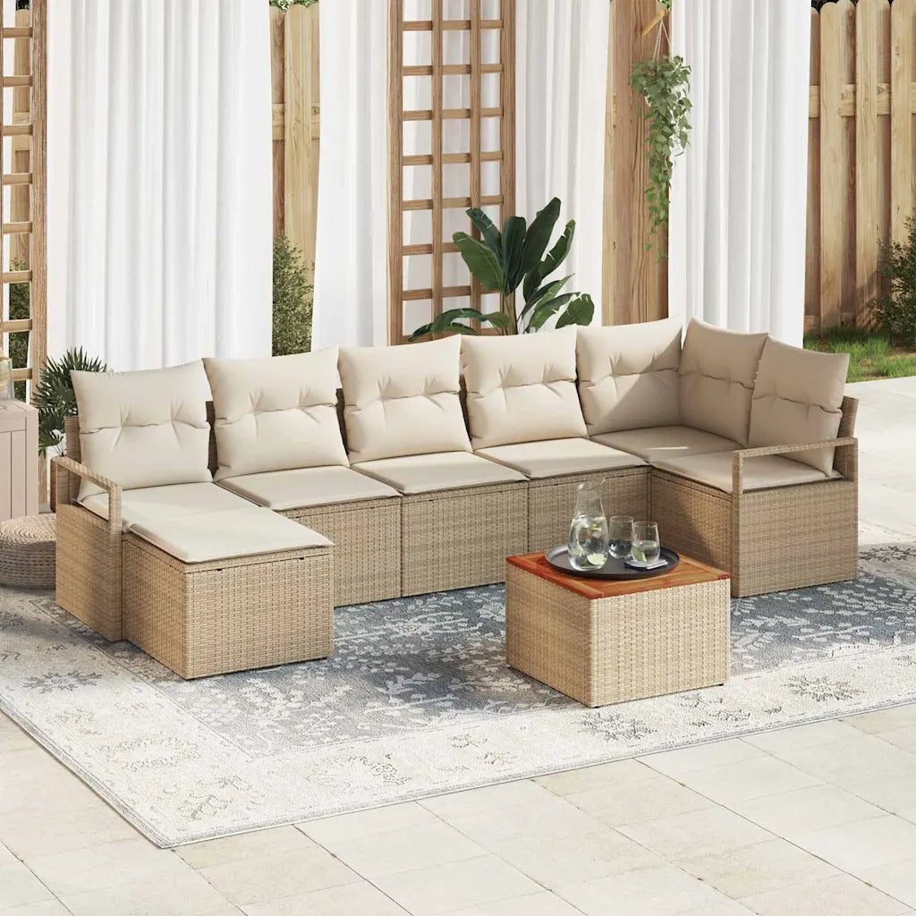 Set Divano da Giardino 8 pcs Beige e Crema polyrattan