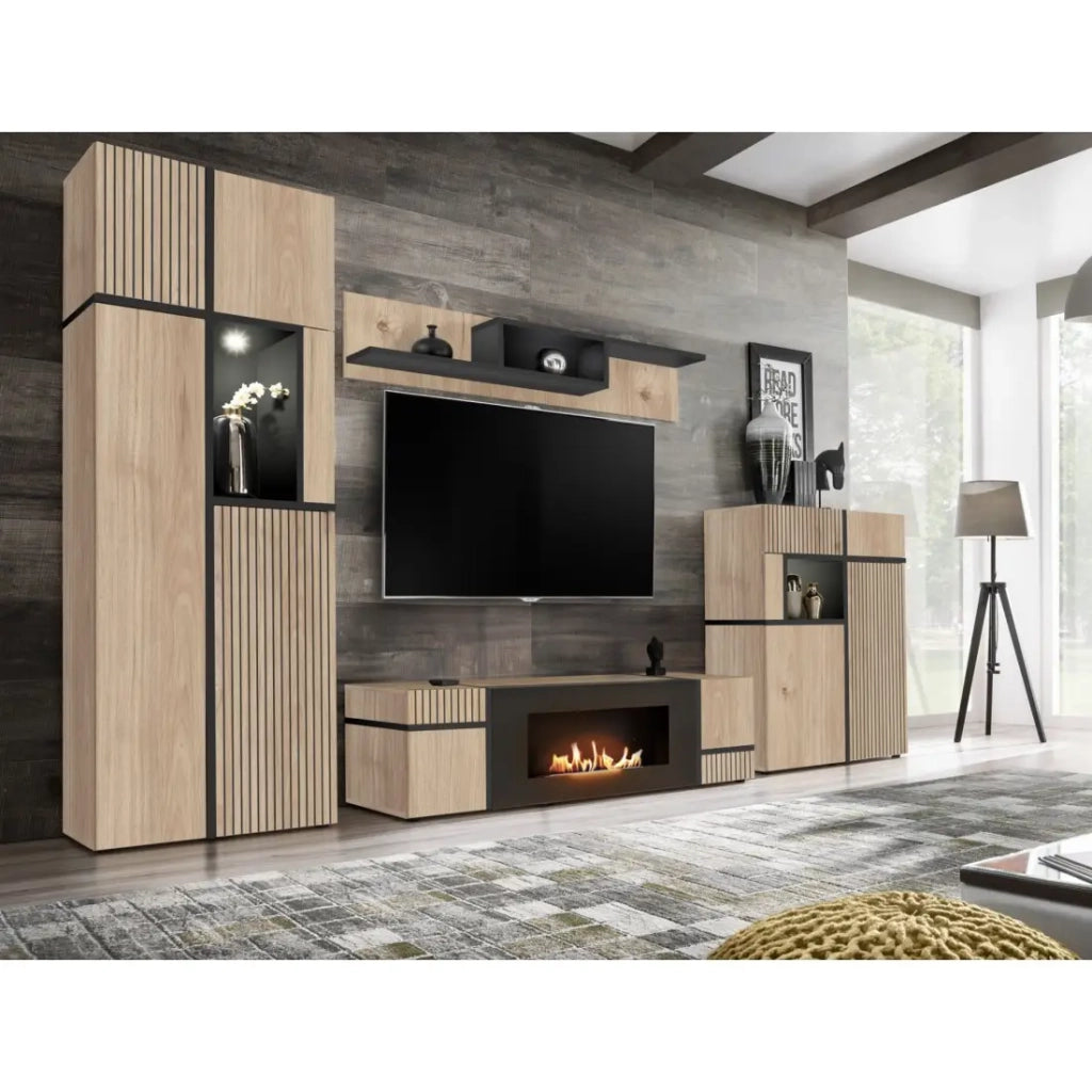 Buffet CRISS – 2 porte, 2 cassetti, LED – Rovere chiaro e nero