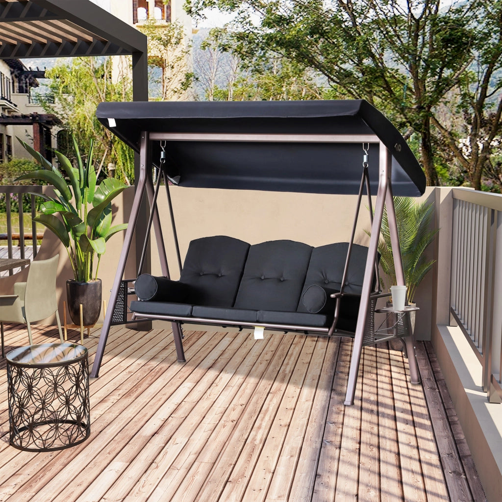 Sedia a dondolo da giardino 3 posti ¨C Minimal ¨C grigio scuro, polyrattan, cuscini