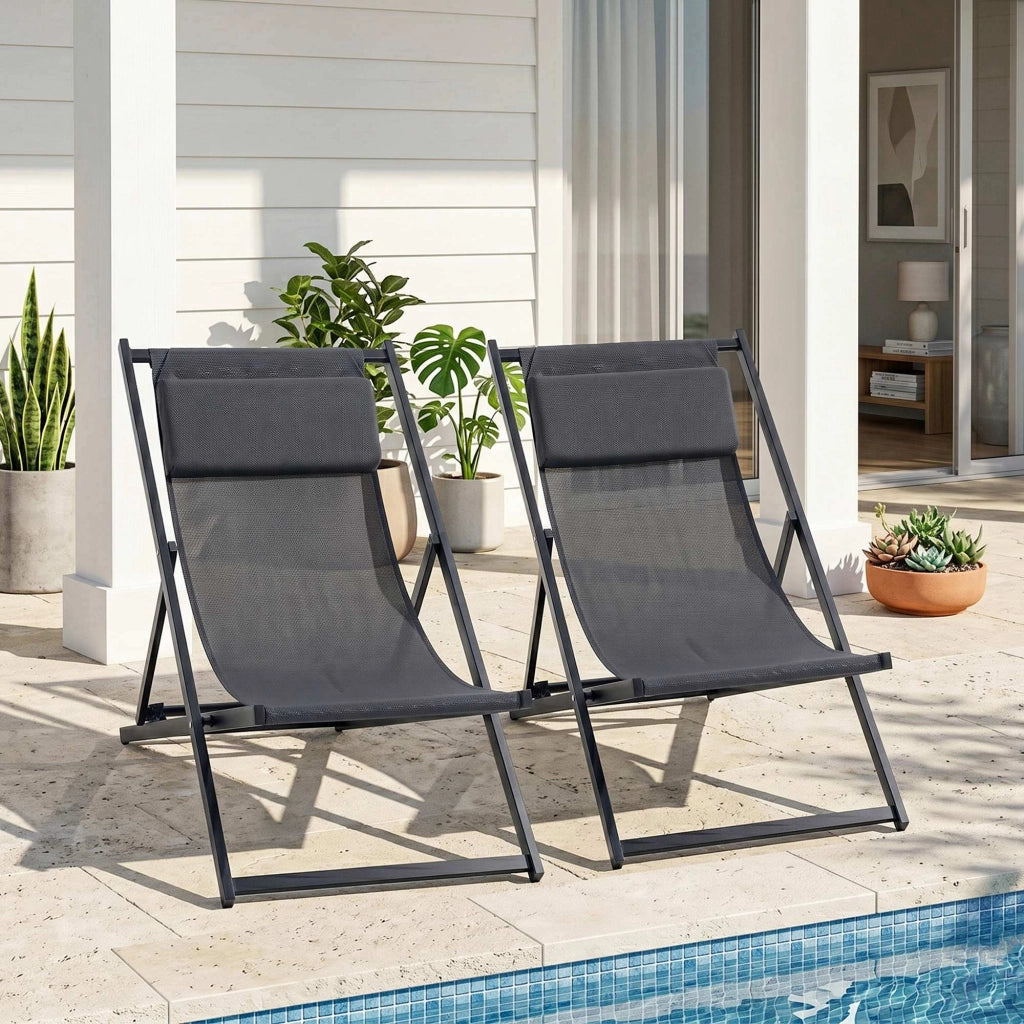 Lettini da giardino pieghevoli 2 pezzi ¨C Minimal ¨C Grigio 60x100x85 cm