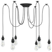 Lampada a Sospensione con 6 Portalampada E27 in Metallo Nero 4103455