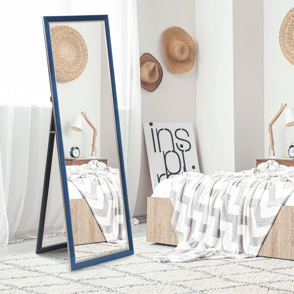 Specchio a Pieno Corpo con Cornice in Velluto ¨C Minimal ¨C Blu 150x50 cm
