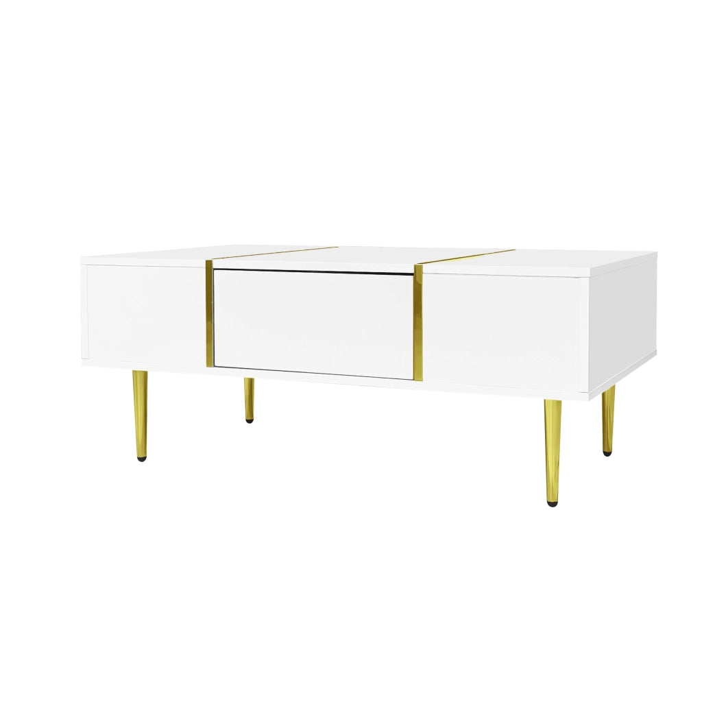 Tavolino da caff¨¨ moderno - Zephmum- Bianco lucido 2 cassetti