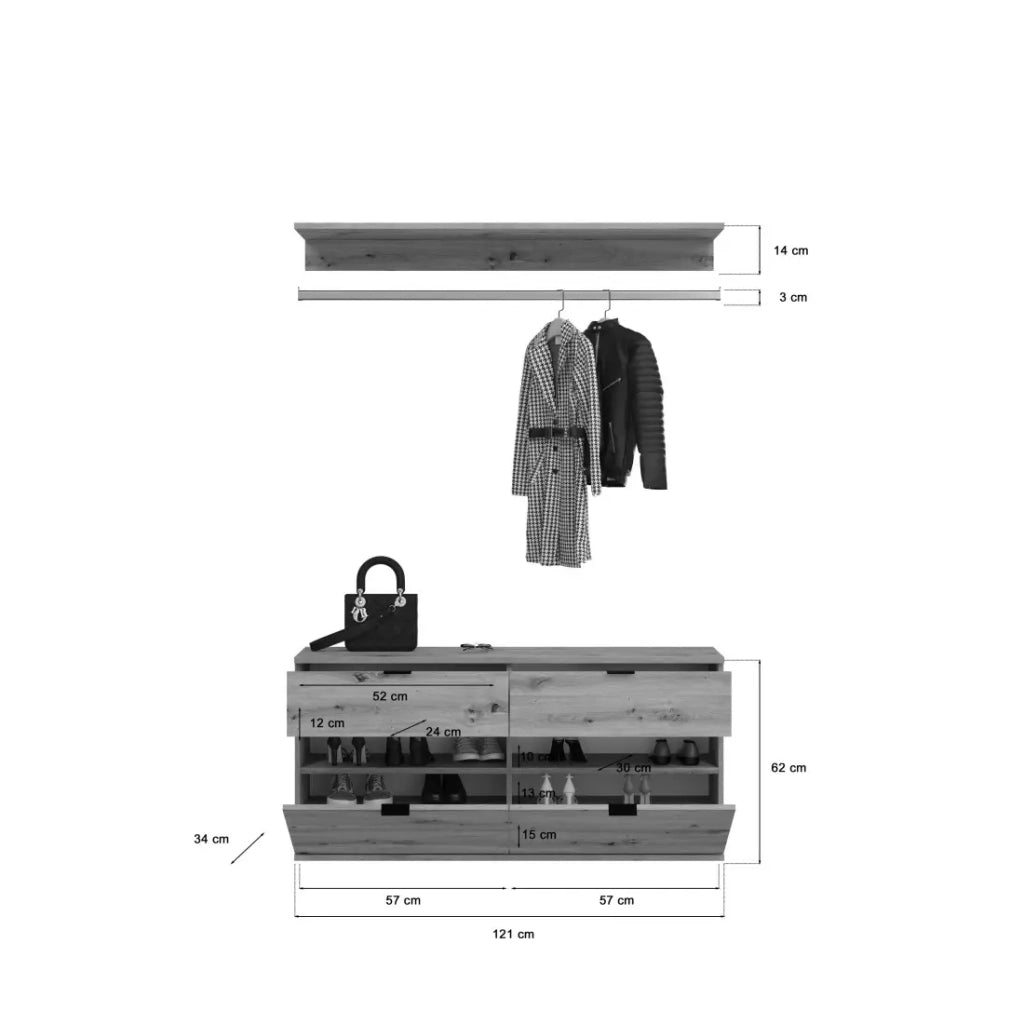 Armadio con 10 porte, 4 specchi, 4 cassetti e un appendiabiti – Bianco e rovere – BODITE