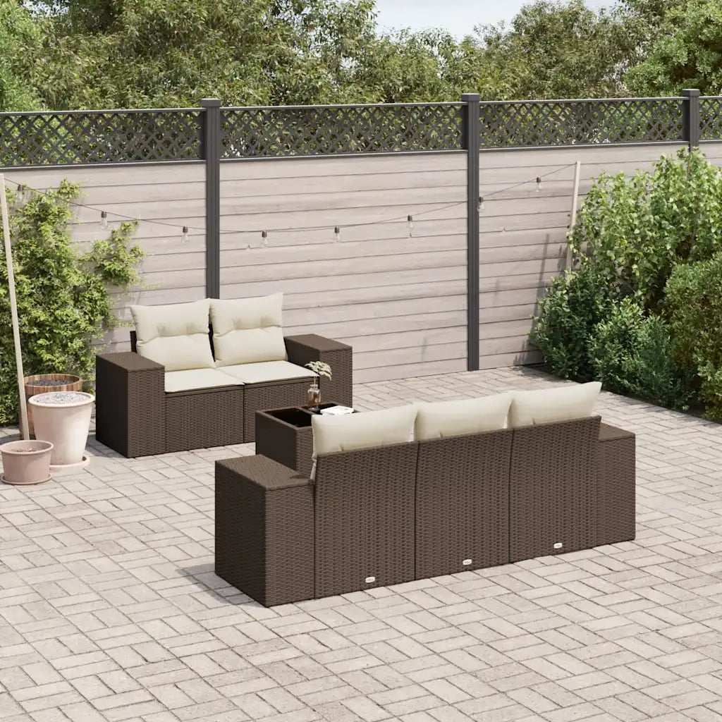 Set Divano da Giardino 6 pz con Cuscini Marrone in Polyrattan 3254640
