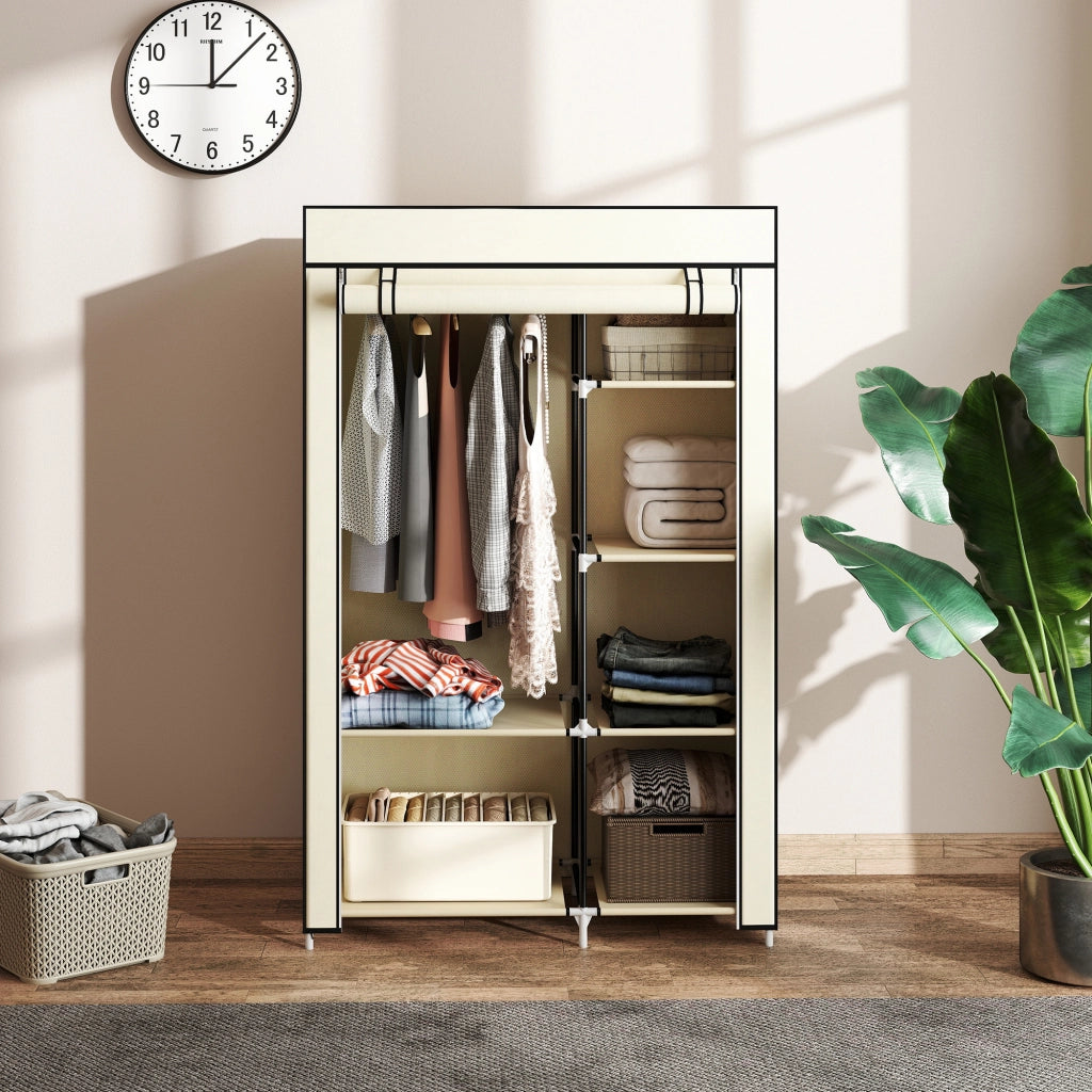 Armadio in Tessuto con Ripiani e Appendiabiti ¨C Zephmum ¨C Beige