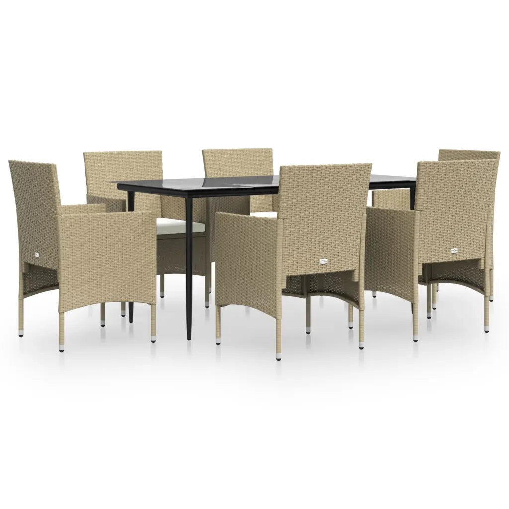 Set da Pranzo da Giardino 7 pz con Cuscini Beige e Nero 3156625