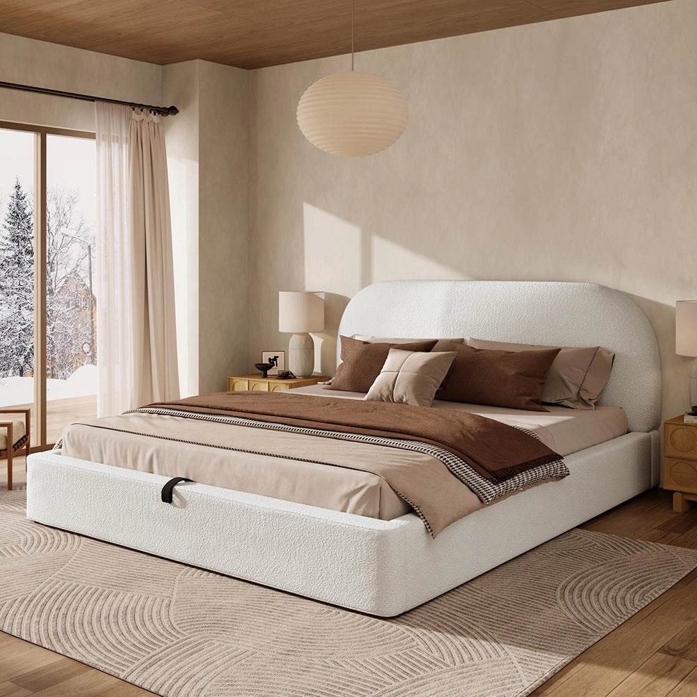 Letto doppio imbottito 180x200cm - Xylo - bouclé beige