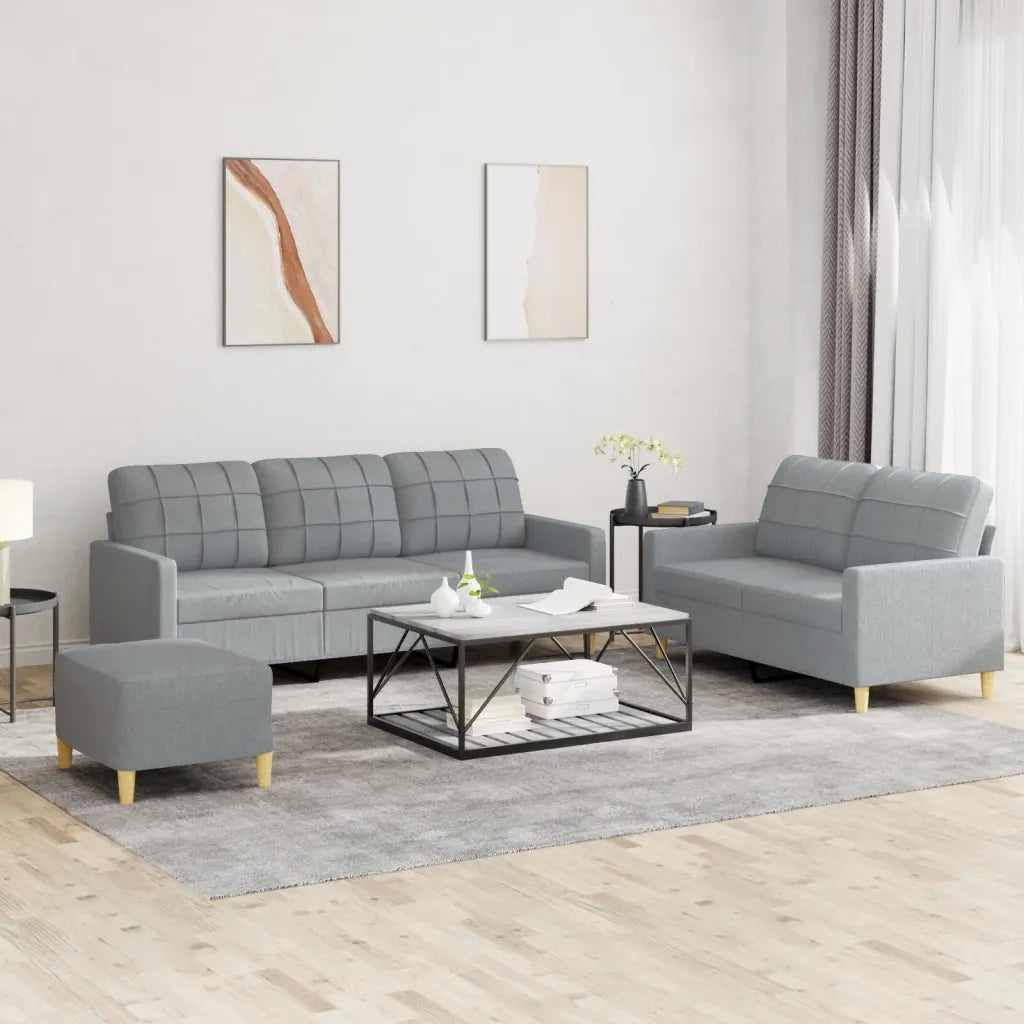 Set di Divani 3 pz con Cuscini Grigio Chiaro in Tessuto 3201314