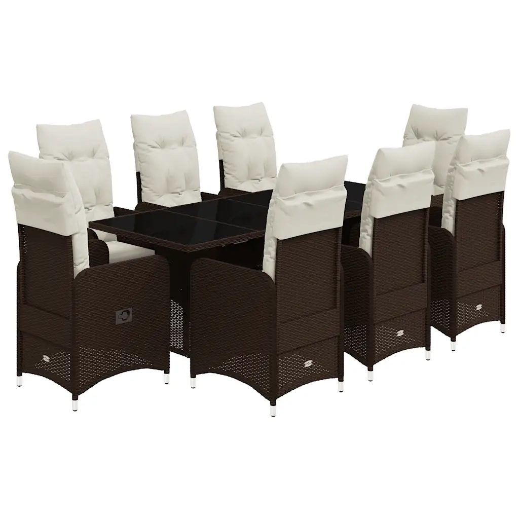 Set Bistrò da Giardino 9 pz con Cuscini in Polyrattan Marrone 3277073