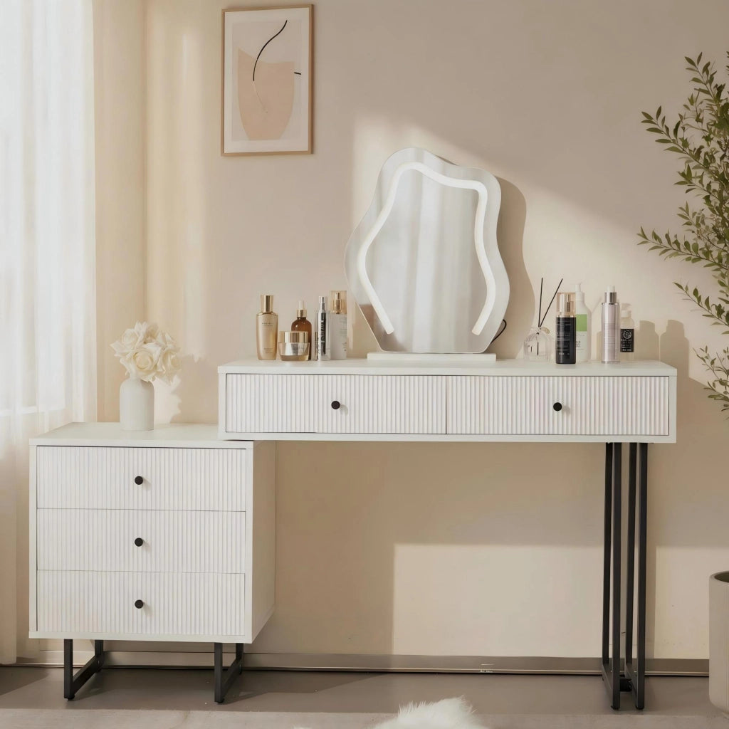 TAVOLO DA TOELETTA 100x40 cm Bianco con specchio LED regolabile