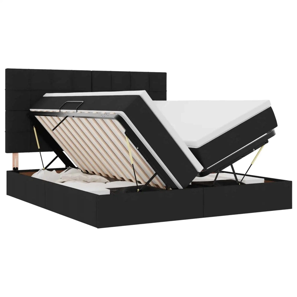 Letto con luci a strisce a LED Nero 200 x 200 cm Tessuto