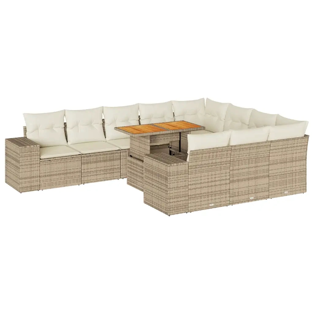 Divano da Giardino 10 pz con Cuscini Beige in Polyrattan Acacia 3327425