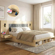 LETTO matrimoniale 180x200 cm con 2 comodini, USB e Type-C, rovere chiaro