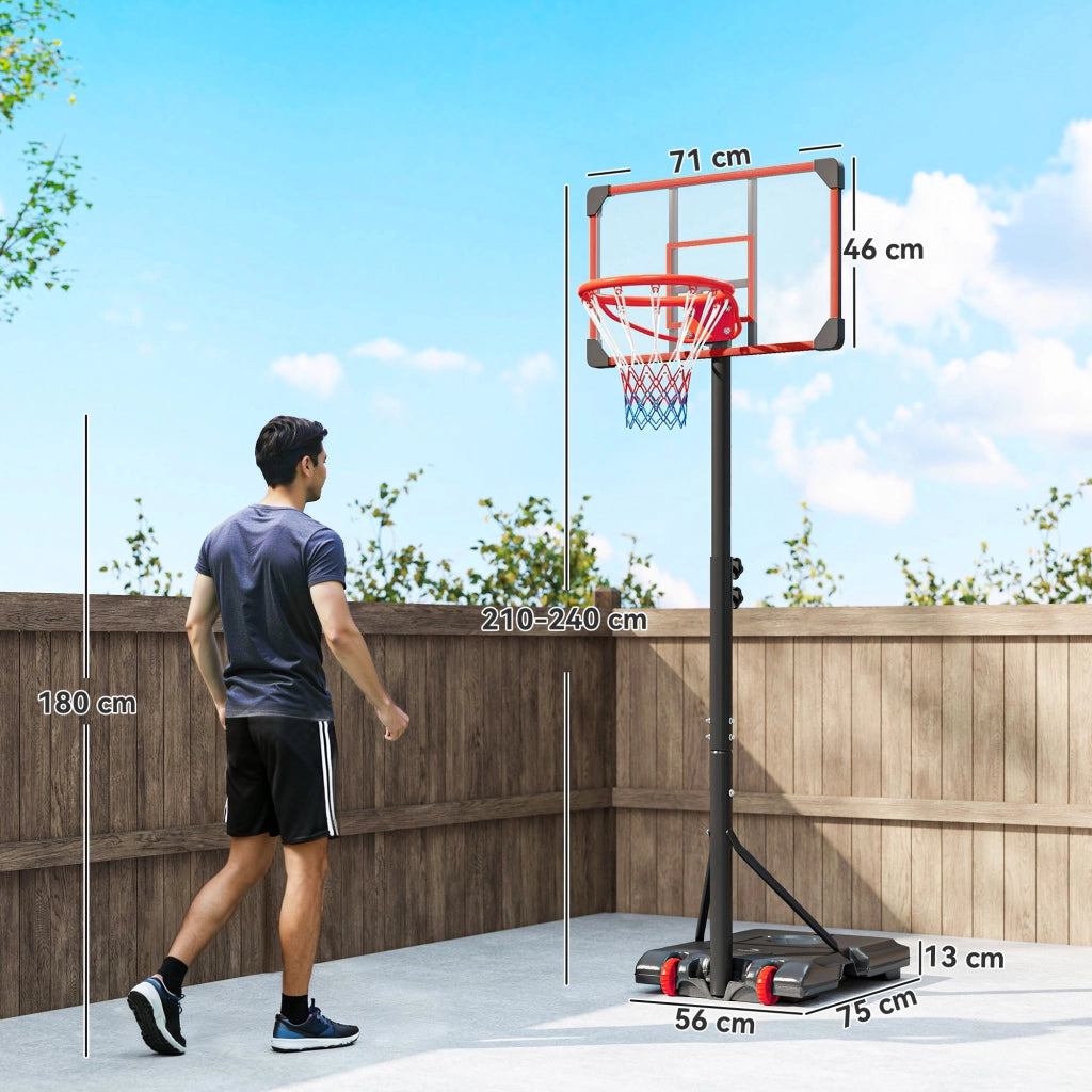Canestro da Basket Regolabile 178-208 cm con Ruote e Base Riempibile ¨C Minimal ¨C Rosso e Nero