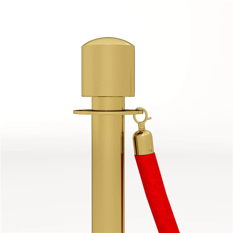 COLONNINE SEGNAPERCORSO IN ACCIAIO INOX ORO CON CORDA VELLUTATA ROSSA DI 1.5 M E BASE RIEMPIBILE Ø 32X96 CM