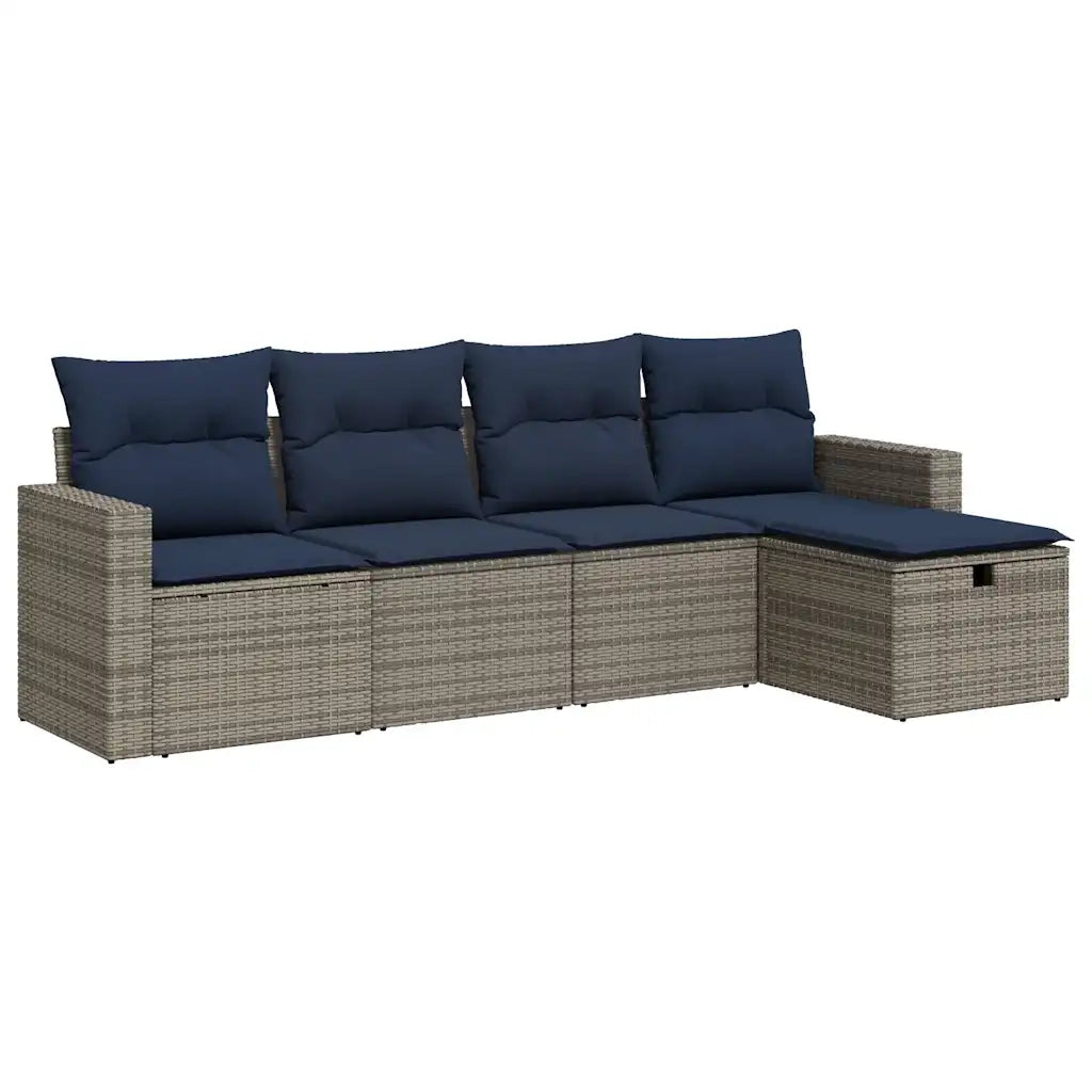 Set Divano da Giardino 5 pz con Cuscini Grigio in Polyrattan 3325367