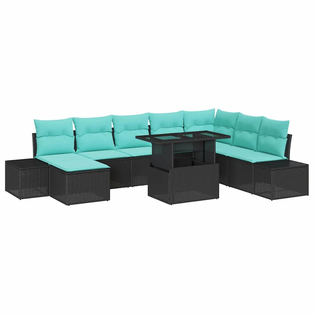 Set Divano da Giardino 9 pz Nero e Blu polyrattan 3349242