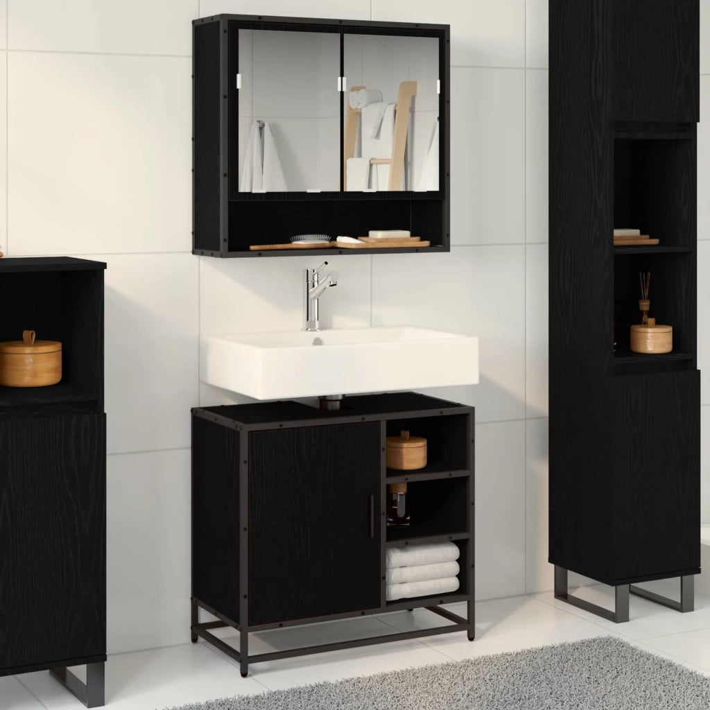 Set di mobili per il bagno 2 pcs Rovere Nero Legno multistrato