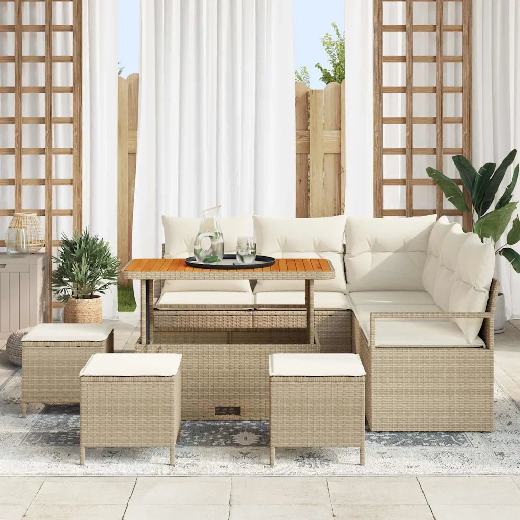 Set Divano da Giardino con cuscino 9 pcs Beige polyrattan 3362531