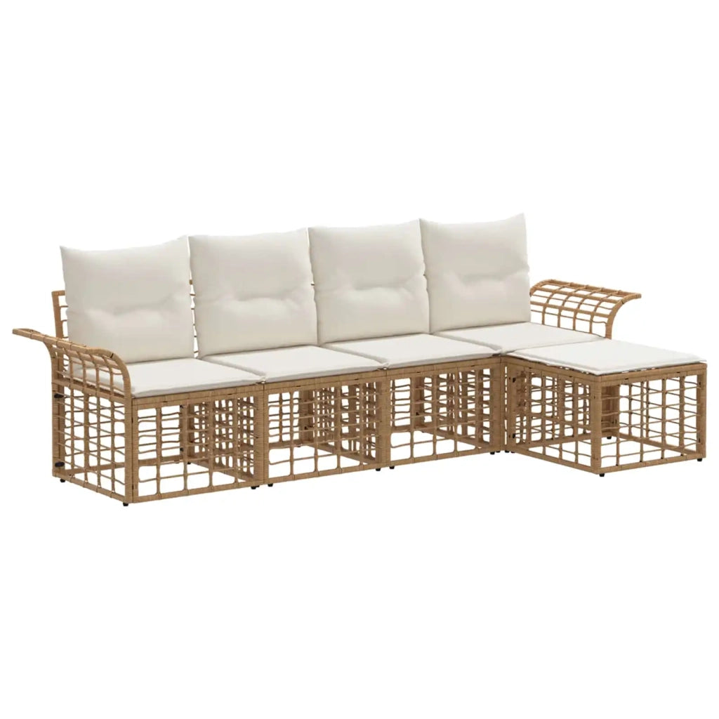 Set di divani da esterno 5 pz | Set Salotto da Giardino Naturale e Bianco Crema