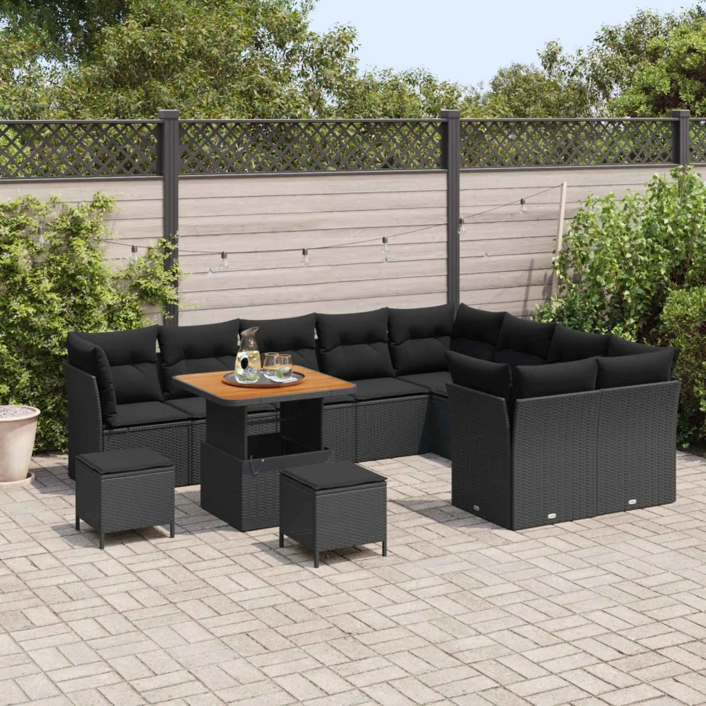 Set Divano da Giardino con cuscino 12 pcs Nero