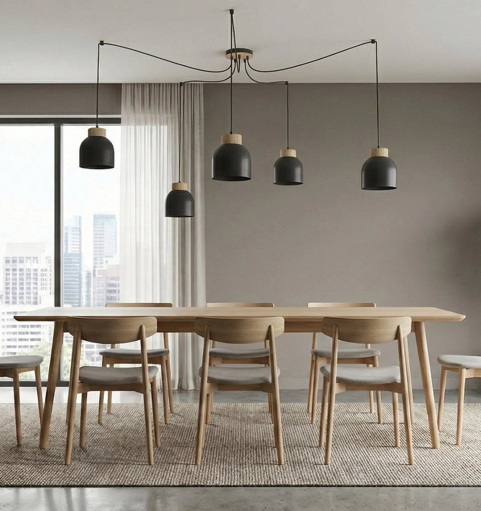 Lampada sospesa a ragno KRU nera legno 5xE27 Emibig