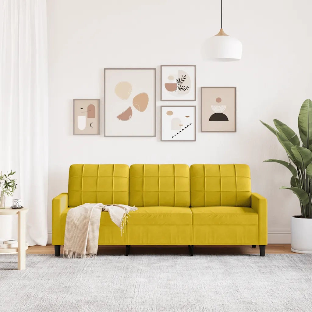 Divano a 3 Posti-Sofa 3 Posti Giallo 180 cm in Velluto 463264