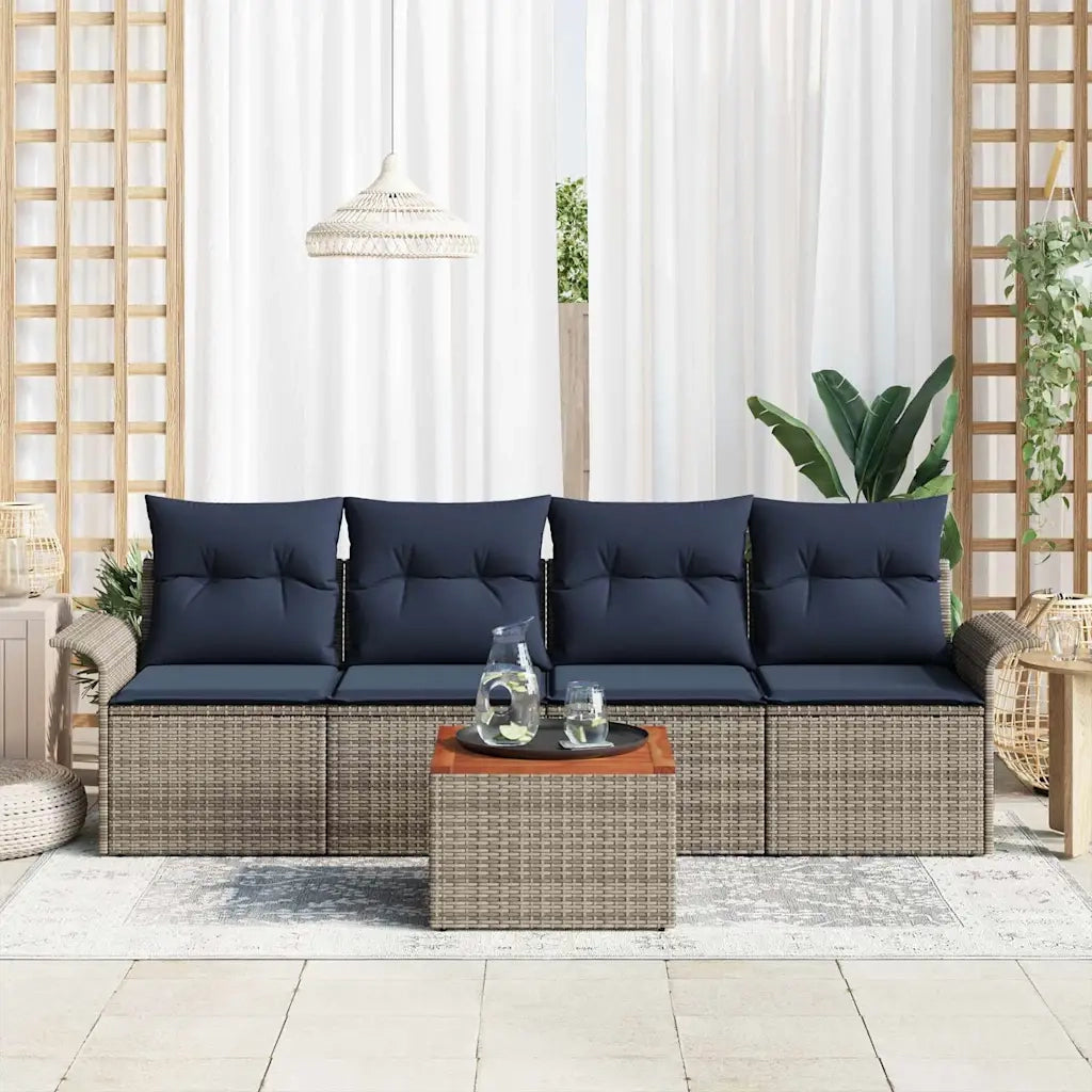 Set Divano da Giardino 5 pcs Grigio e Blu Navy polyrattan 3355931