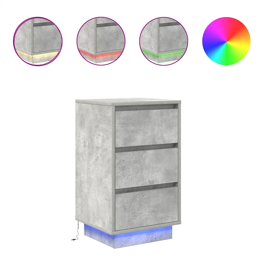 Comodino | Armadio da Notte | Mobiletto da notte con Luci LED Grigio Cemento 38x34x65 cm
