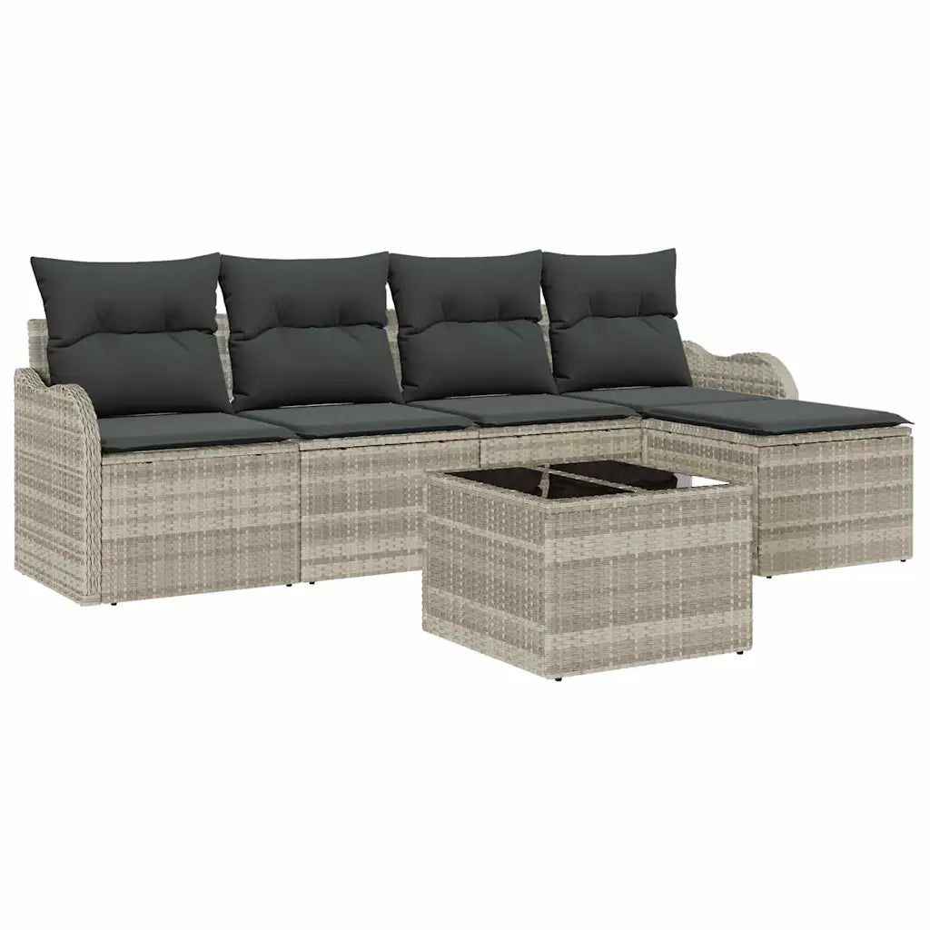 Set Divano da Giardino 6 pcs Grigio chiaro polyrattan