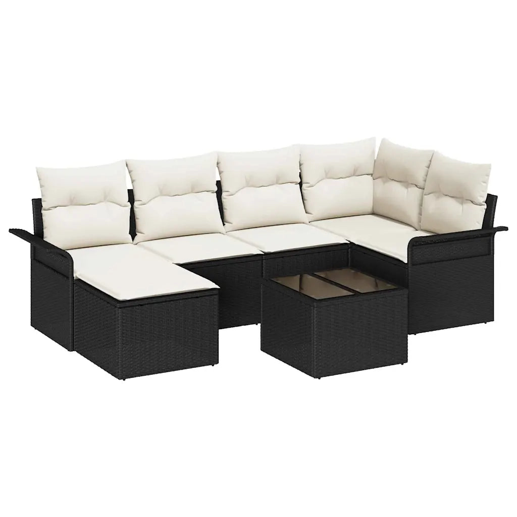 Set Divano da Giardino con cuscino 7 pcs Nero polyrattan