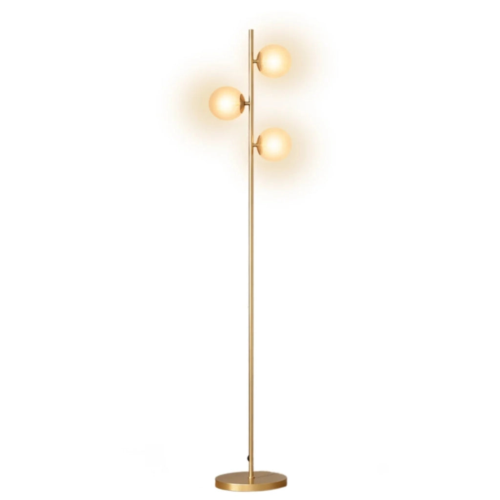 IDMarket - Lampada da terra in metallo dorato con 3 paralumi a globo in vetro