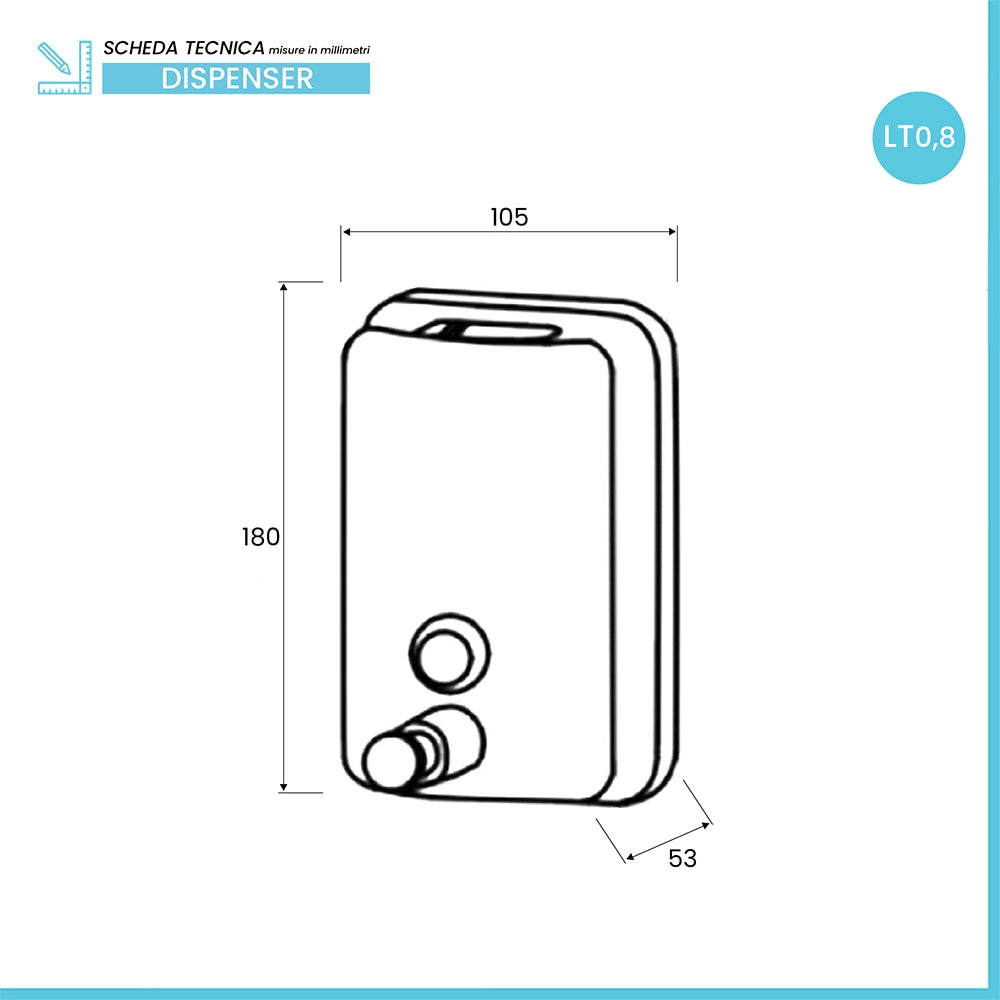 Dispenser sapone liquido in acciaio inox a parete 0,8 Lt con erogazione push