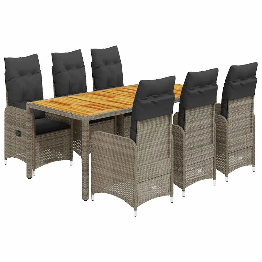 Set Bistrò da Giardino 7 pz con Cuscini in Polyrattan Grigio 3277025