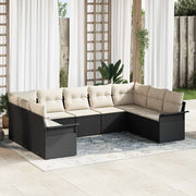 Set Divano da Giardino con cuscino Nero polyrattan