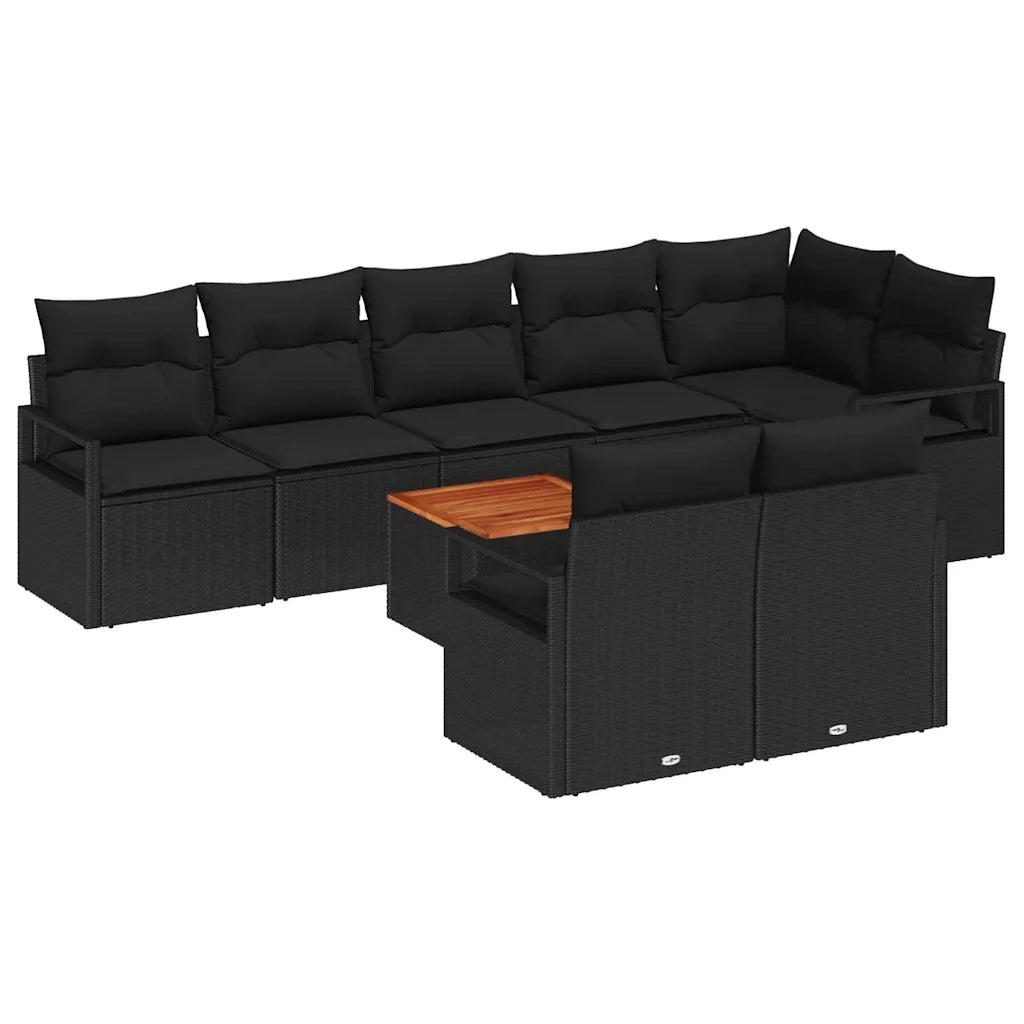 Set Divano da Giardino con archiviazione 9 pcs Nero polyrattan