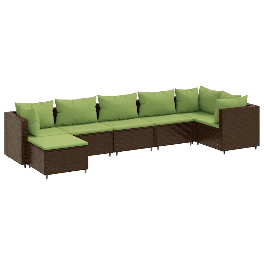 Set Divani da Giardino 7 pz con Cuscini in Polyrattan Marrone