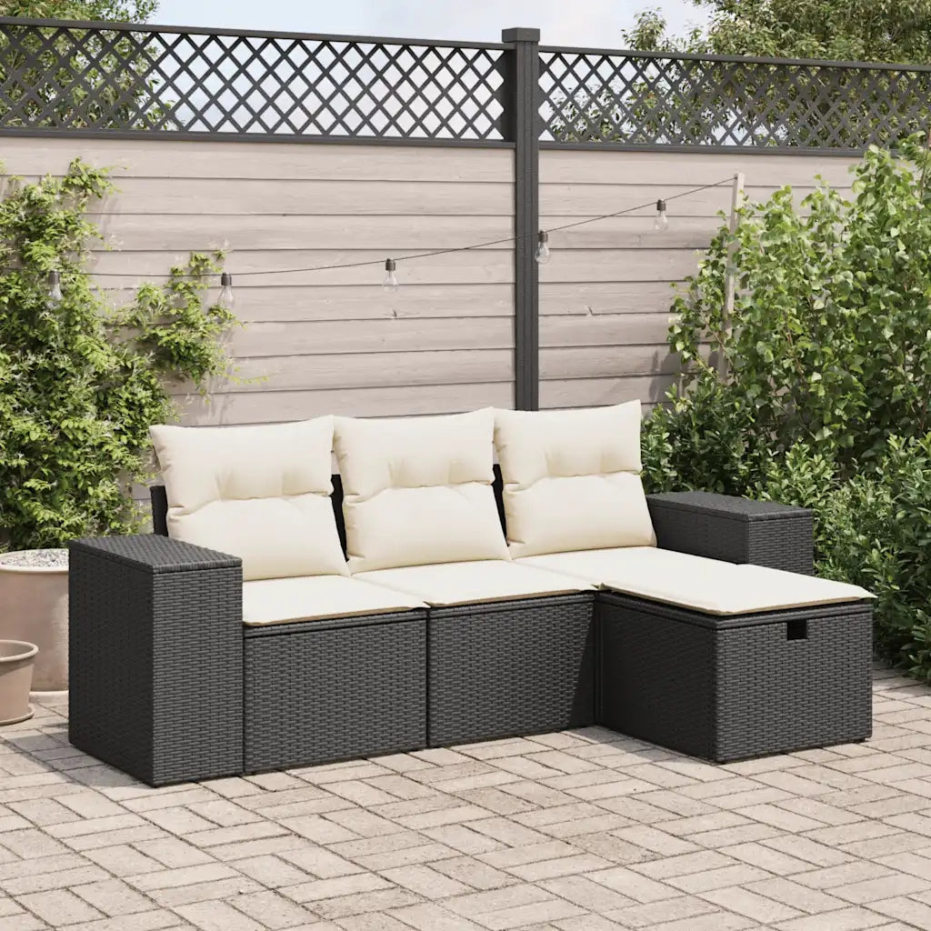 Set Divani da Giardino 4 pz con Cuscini Nero in Polyrattan 3325652