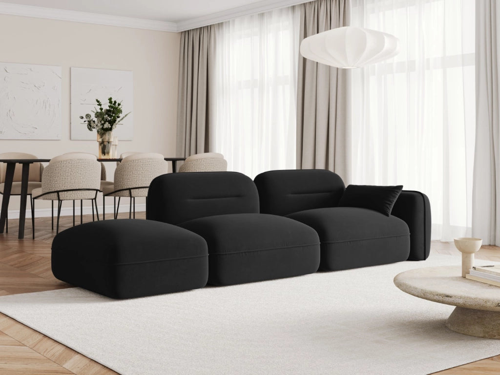 Cosmopolitan Design - Divano modulare sinistro "Sydney" 3 posti in velluto nero 
