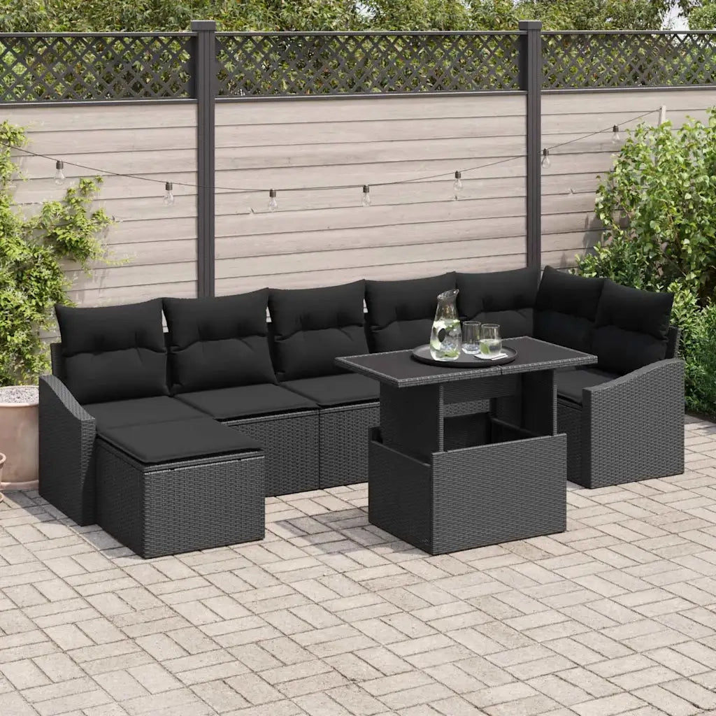 Set Divano da Giardino con cuscino con archiviazione 8 pcs Nero